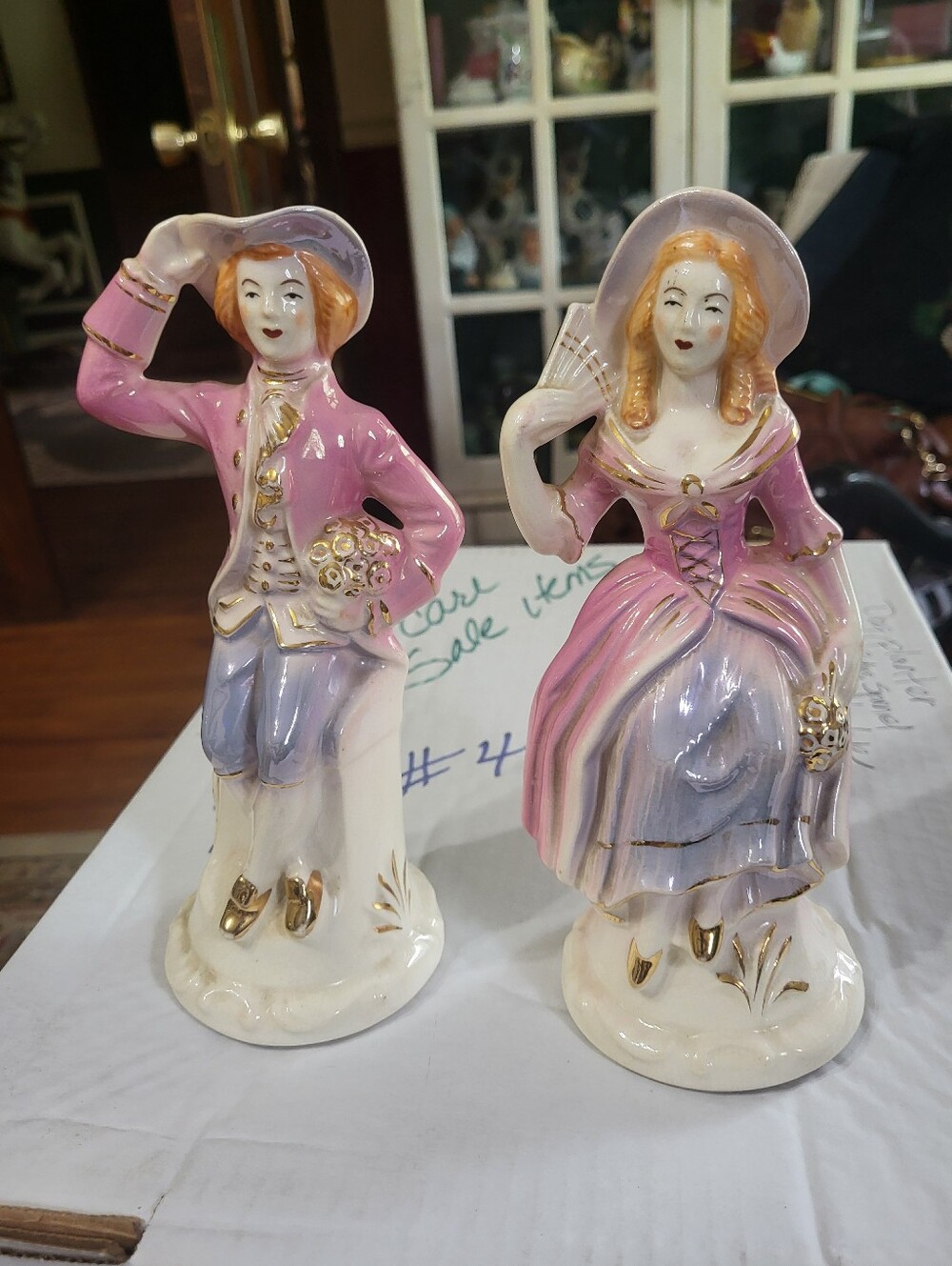 Vintage Pair Pink Lavender Porcelain Figurines